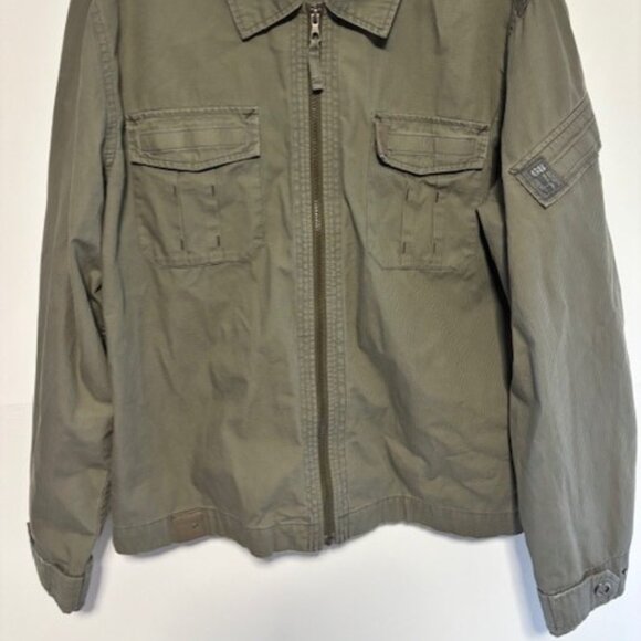 Calvin Klein L Khaki Green Utility Jacket Field Zip Collar Pocket Rugged Minimal - Picture 2 of 12